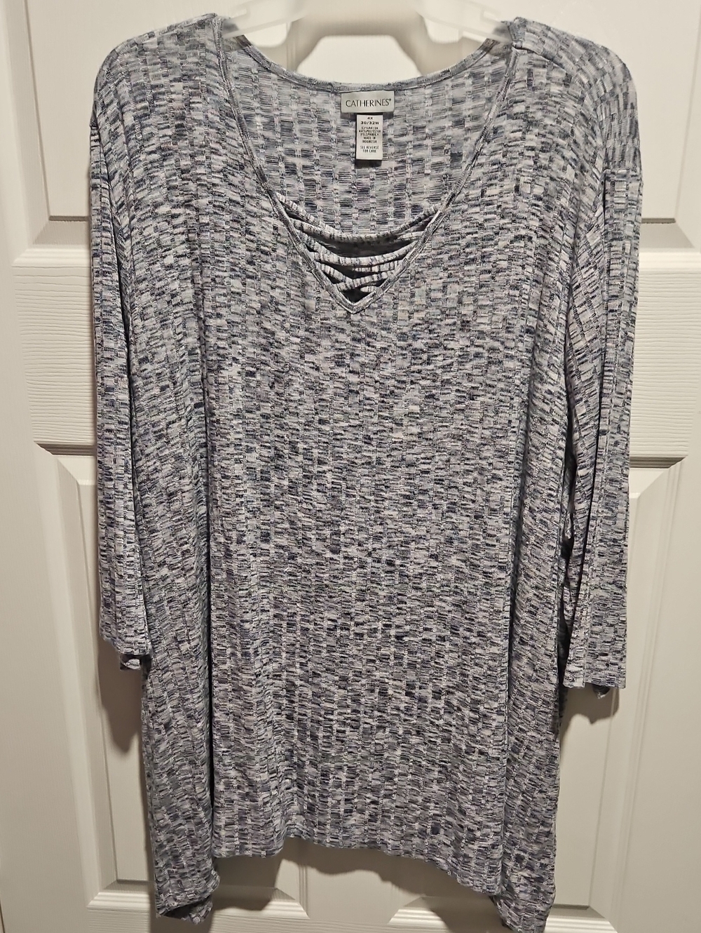 Catherines Gray Space-Dye Strappy V-Neck Long Sleeve Top